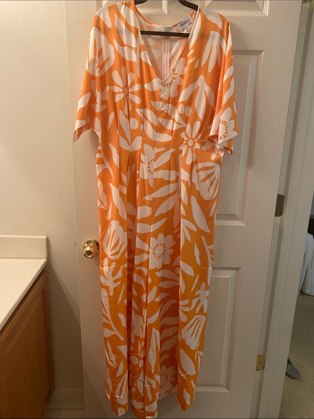 Bright Orange V-Neck Floral Maxi Dress
